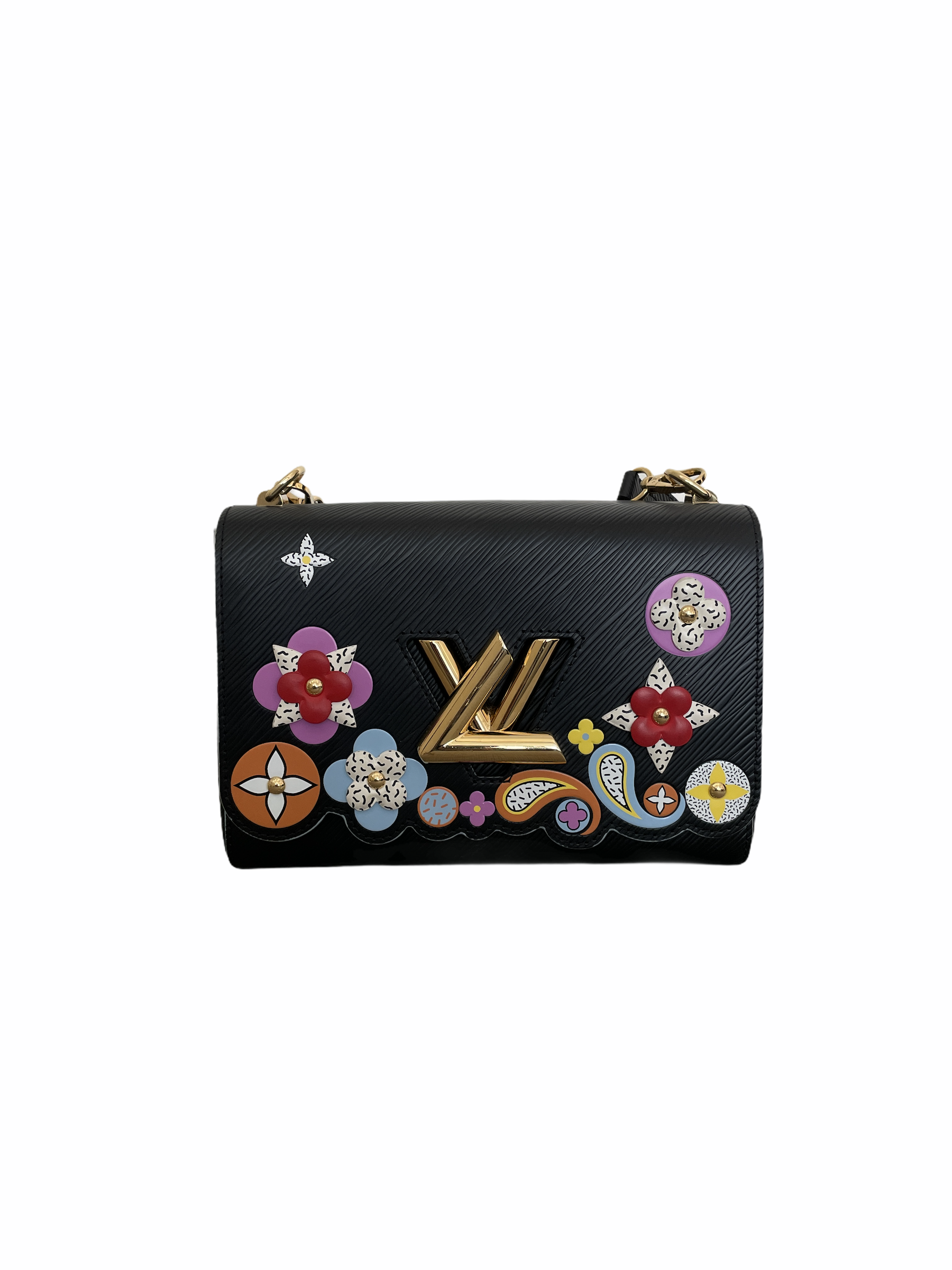 CERTIFIED Louis Vuitton TWIST MM EPI Shoulder Bag M59018 w/ Flower Charms