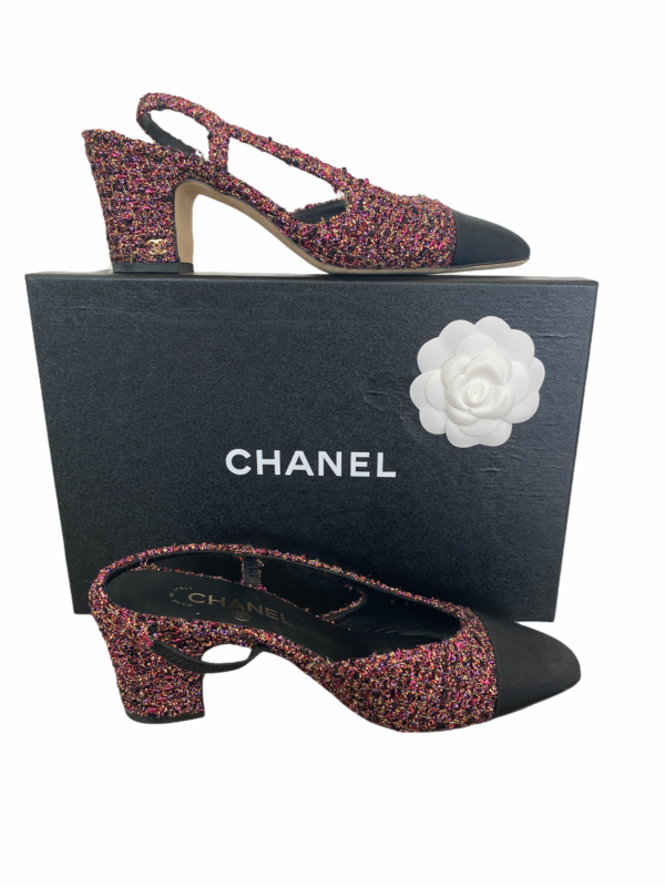 Chanel Slingback low Heels 38.5 multi color - Image 2