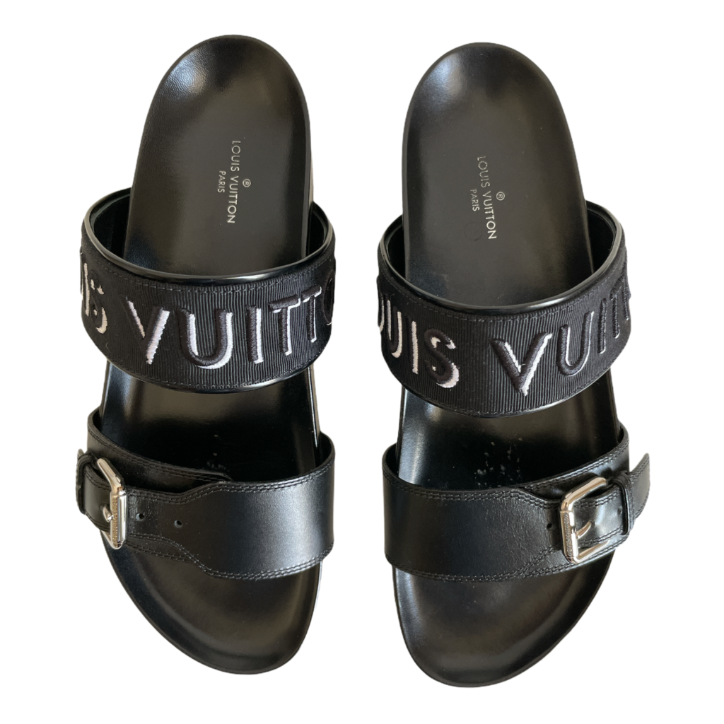 Louis Vuitton, Shoes, Louis Vuitton Beige And White Bom Dia Mule Sandals