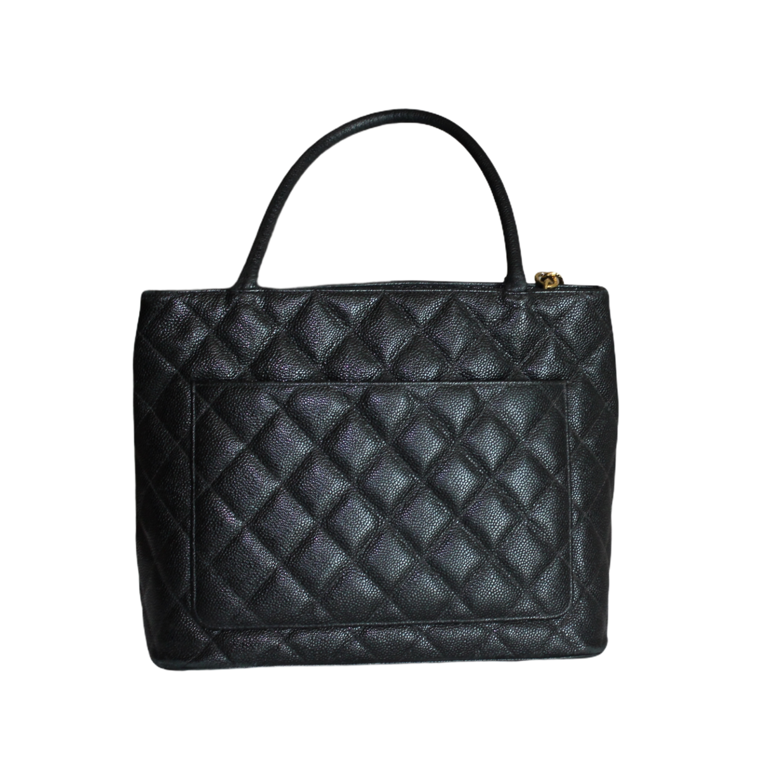 Pre Loved Chanel Black Diamond quilted Caviar Medallion Tote Ghw