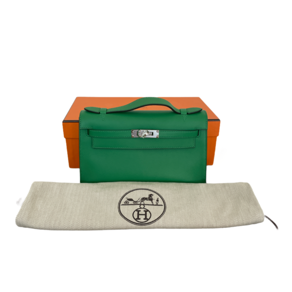 Hermes Kelly Pochette Green Bamboo Swift Phw - Image 5