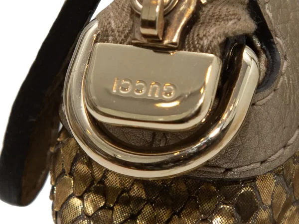 Gucci Gold Metallic Bella Python Bag - Image 4