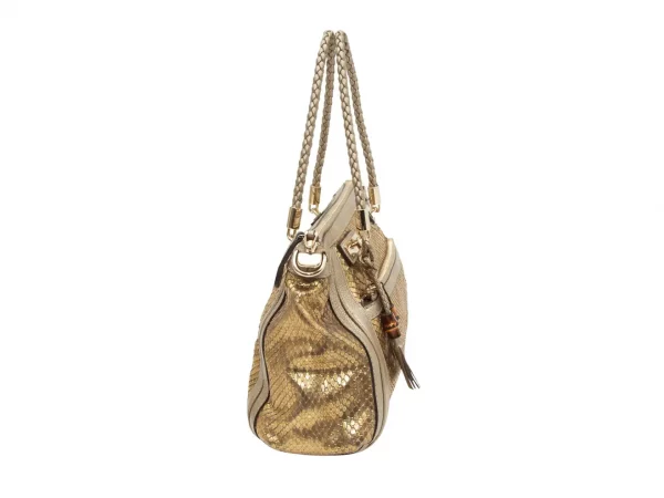 Gucci Gold Metallic Bella Python Bag - Image 3