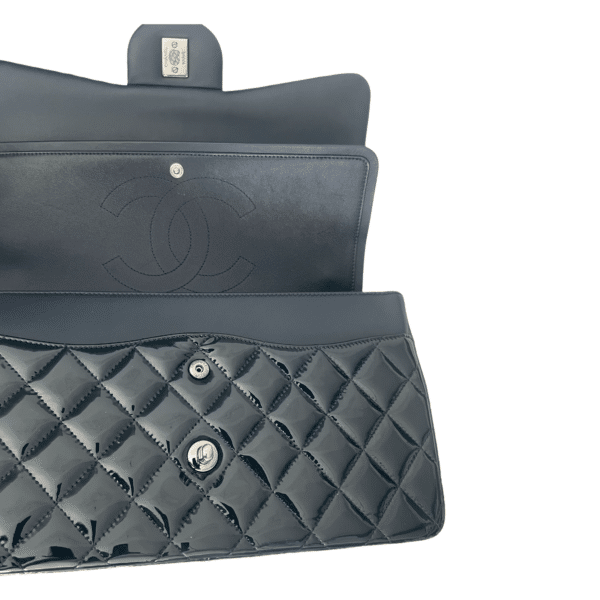 Chanel Blue Patent Leather Quilted Jumbo Classic Single Flap Bag - Image 3