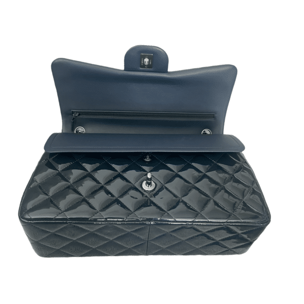 Chanel Blue Patent Leather Quilted Jumbo Classic Single Flap Bag - Image 4