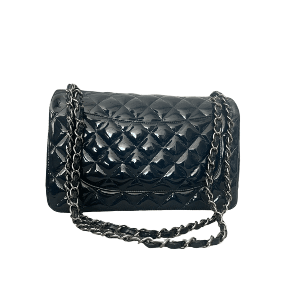 Chanel Blue Patent Leather Quilted Jumbo Classic Single Flap Bag - Image 2