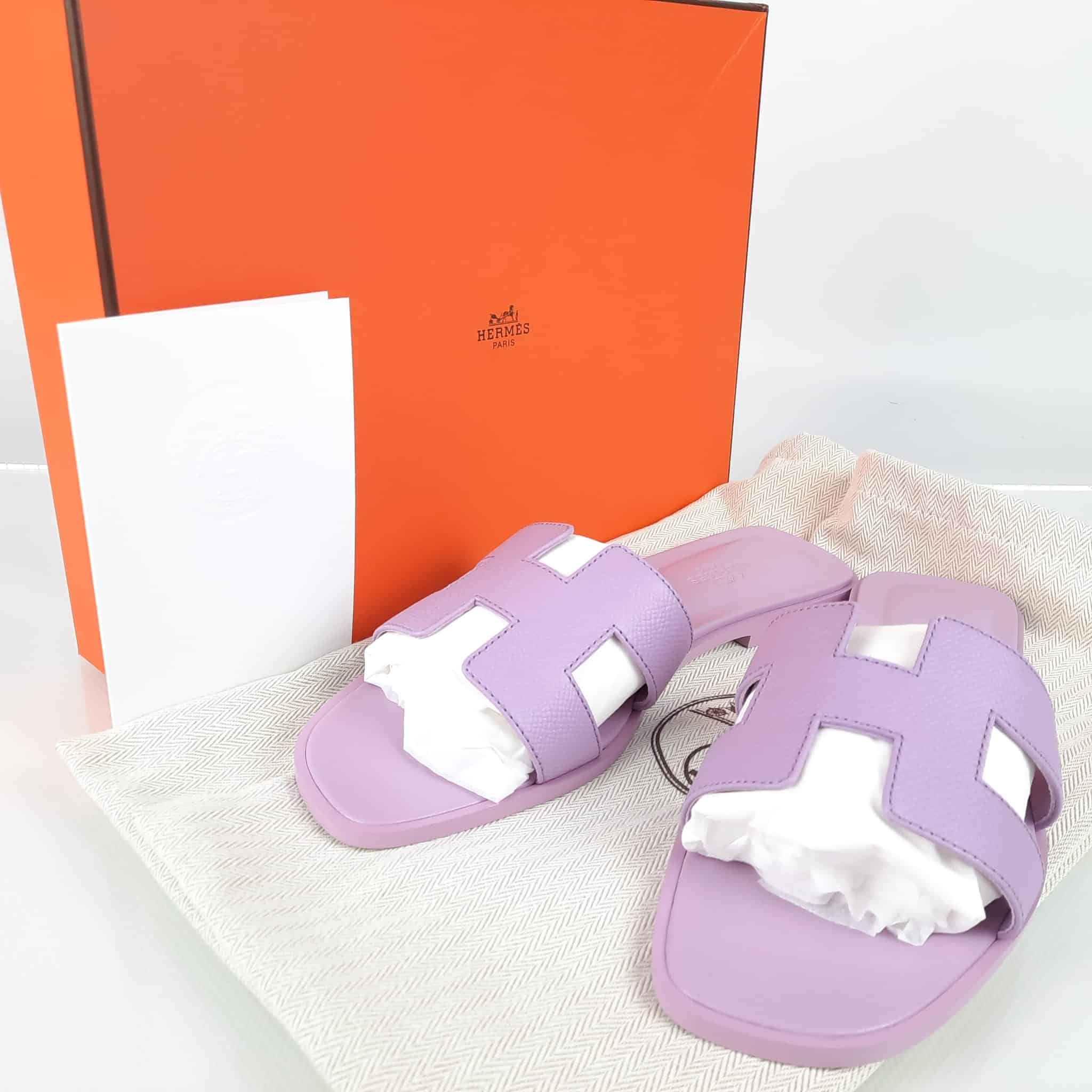 Hermes Oran sandals Amethyst Purple Epsom calfskin Size 38 EU 
