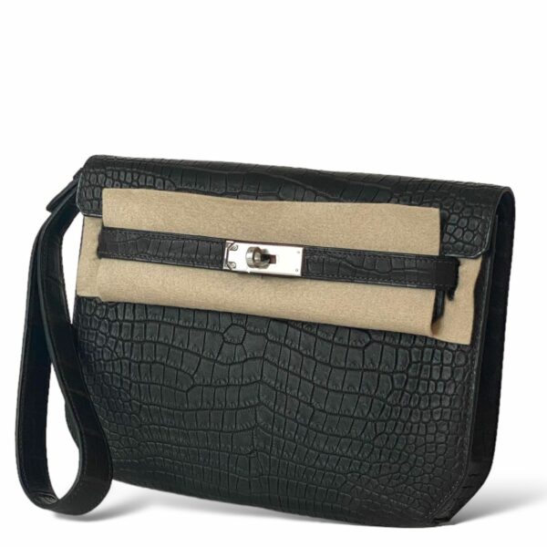 Hermes Kelly Depeche Croco Dark Brown PHW - Image 3