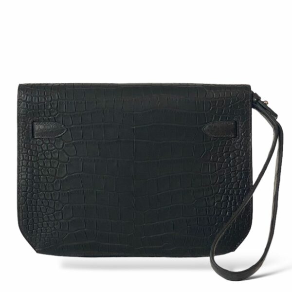 Hermes Kelly Depeche Croco Dark Brown PHW - Image 4