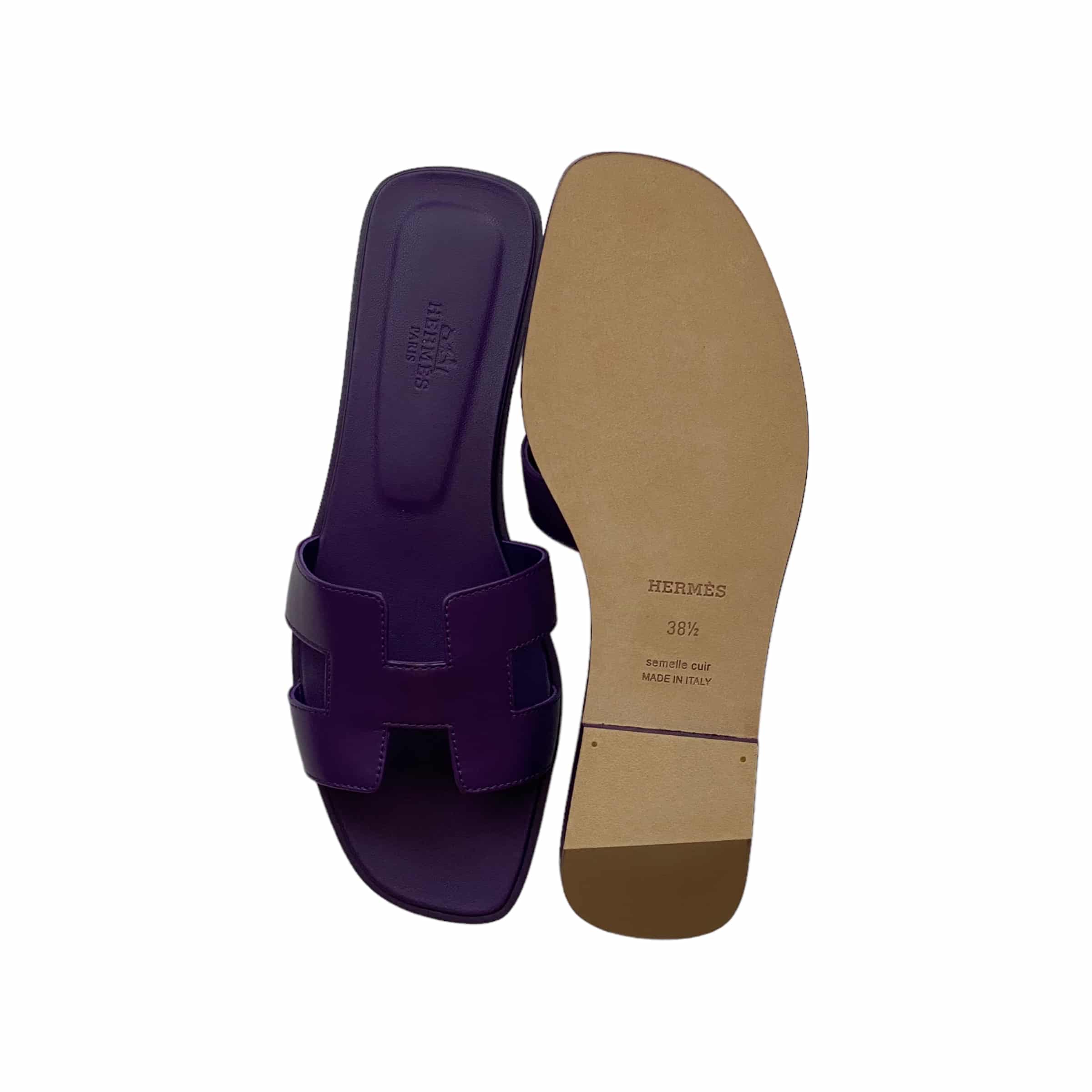 HERMES Ostrich Oran Sandals 38.5 Violet 925577