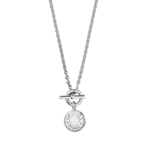 hermes silver necklace amulettes H Ex-Libris pendant