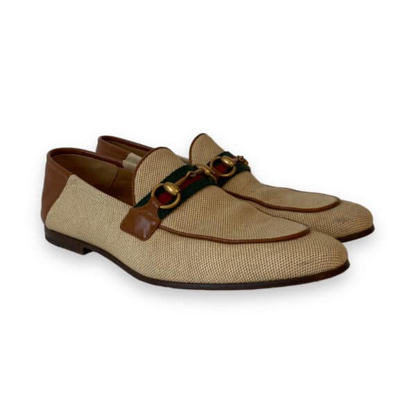 Gucci Brown Canvas and Leather Web Horsebit Loafers Size 40.5 EU
