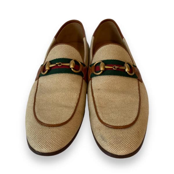Gucci Brown Canvas and Leather Web Horsebit Loafers Size 40.5 EU - Image 3