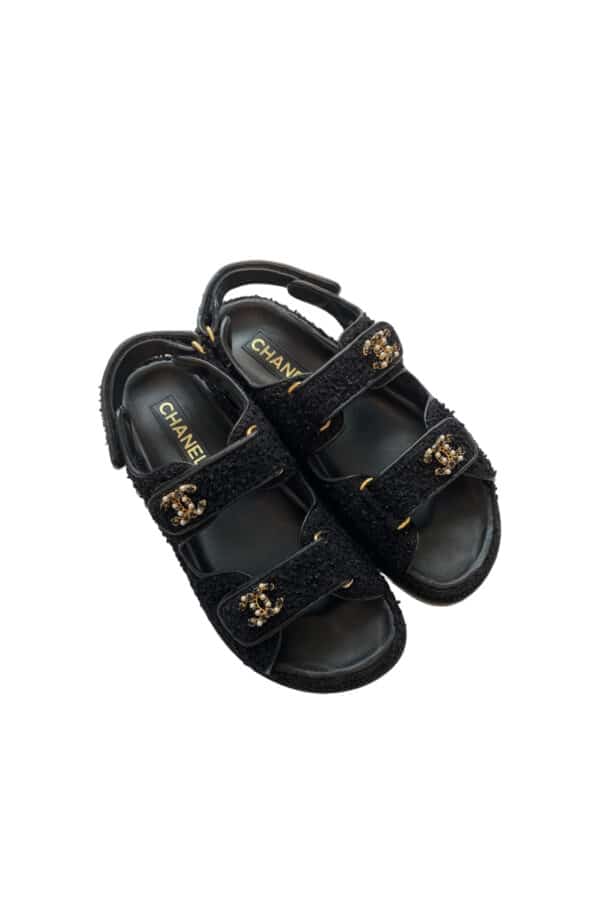 Chanel black tweed size 37.5 EU sandals - Image 2