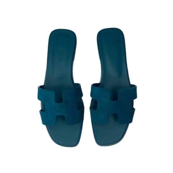 Hermes Oran Sandals 38.5 EU Suede Blue