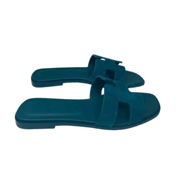 Hermes Oran Sandals 38.5 EU Suede Blue - Image 2