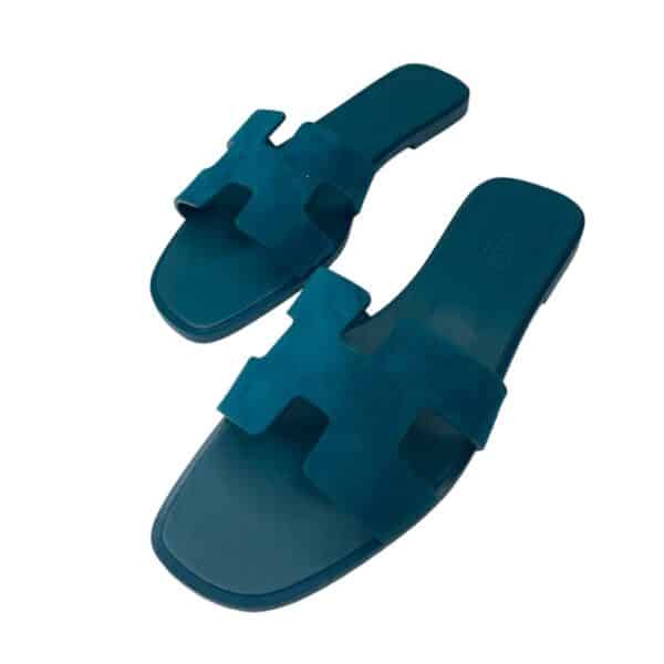 Hermes Oran Sandals 38.5 EU Suede Blue - Image 3