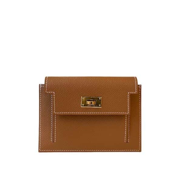 Hermes Kelly Pocket Compact Gold Wallet GHW