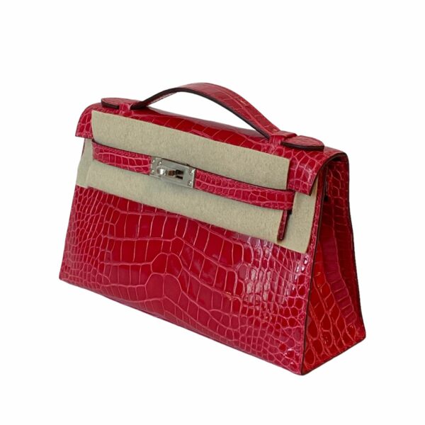 Hermes Kelly Rose Extreme Croco Pochette PHW - Image 5