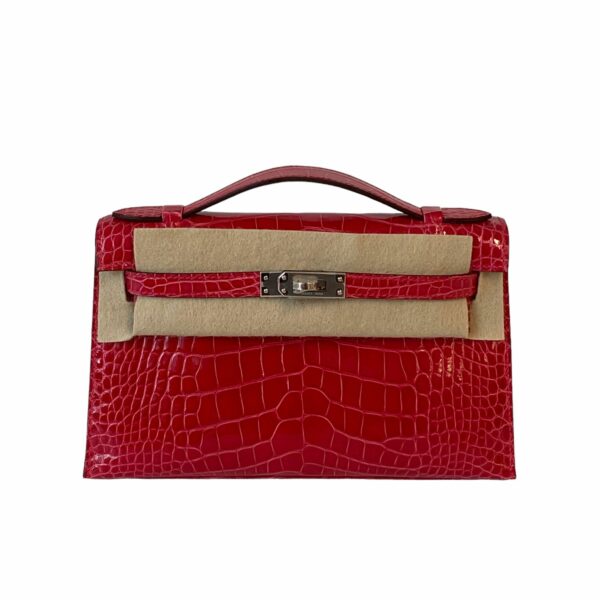Hermes Kelly Rose Extreme Croco Pochette PHW