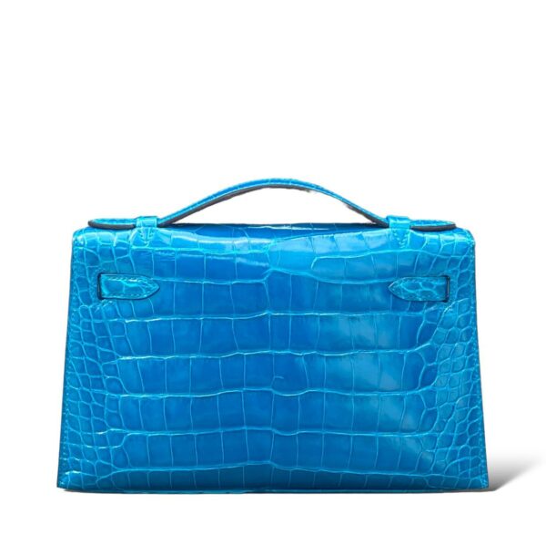 Hermes Kelly Pochette Croco Blue Izmir GHW - Image 4