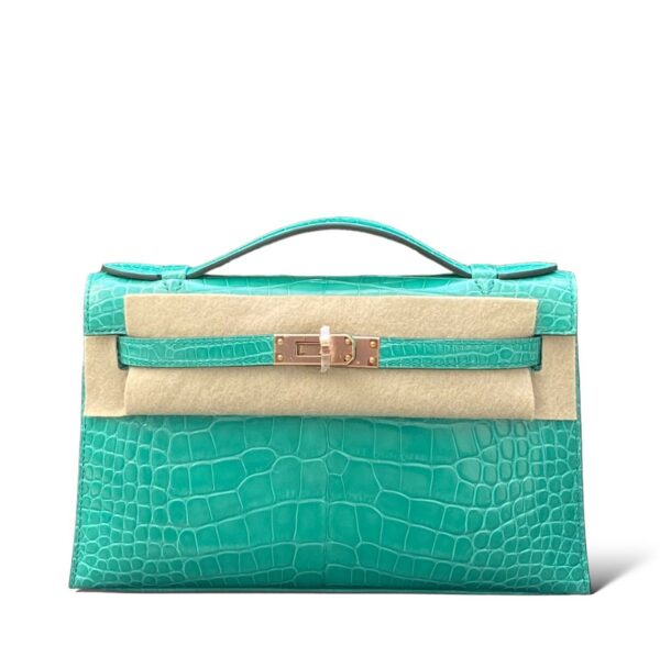 Hermes Kelly Pochette Croco Vert Jade RGHW