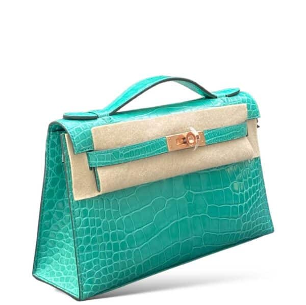 Hermes Kelly Pochette Croco Vert Jade RGHW - Image 2