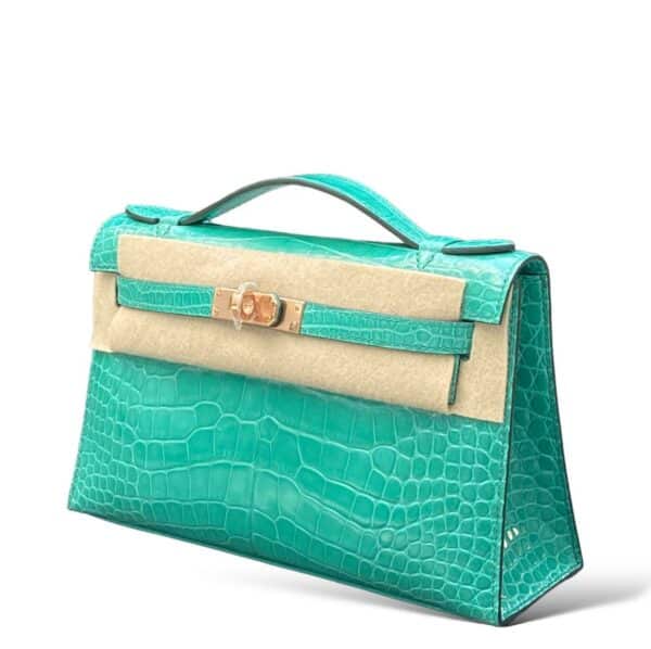 Hermes Kelly Pochette Croco Vert Jade RGHW - Image 3