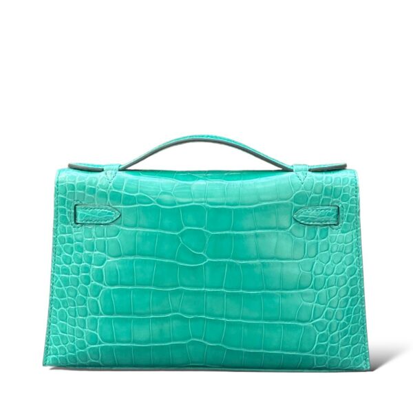 Hermes Kelly Pochette Croco Vert Jade RGHW - Image 4