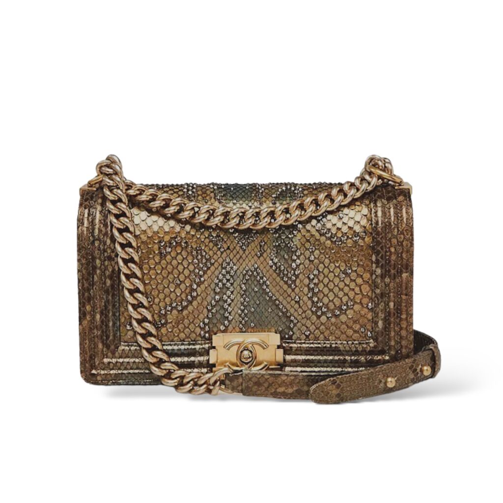 Gold Python Handbags Chanel Gold Python And Crystal Embellished Medium Boy Bag – The Luxury ...