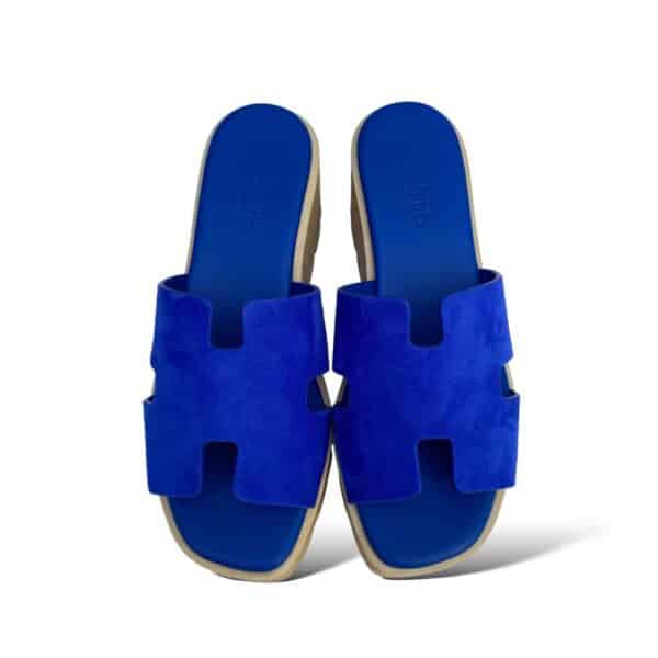 Hermes Eze Wedge 37 EU Blue Ocean Suede Sandals - Image 2