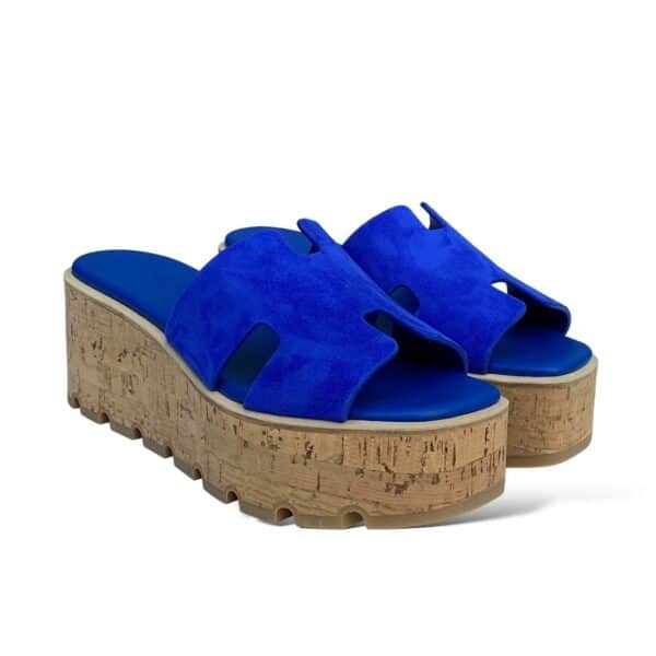Hermes Eze Wedge 37 EU Blue Ocean Suede Sandals