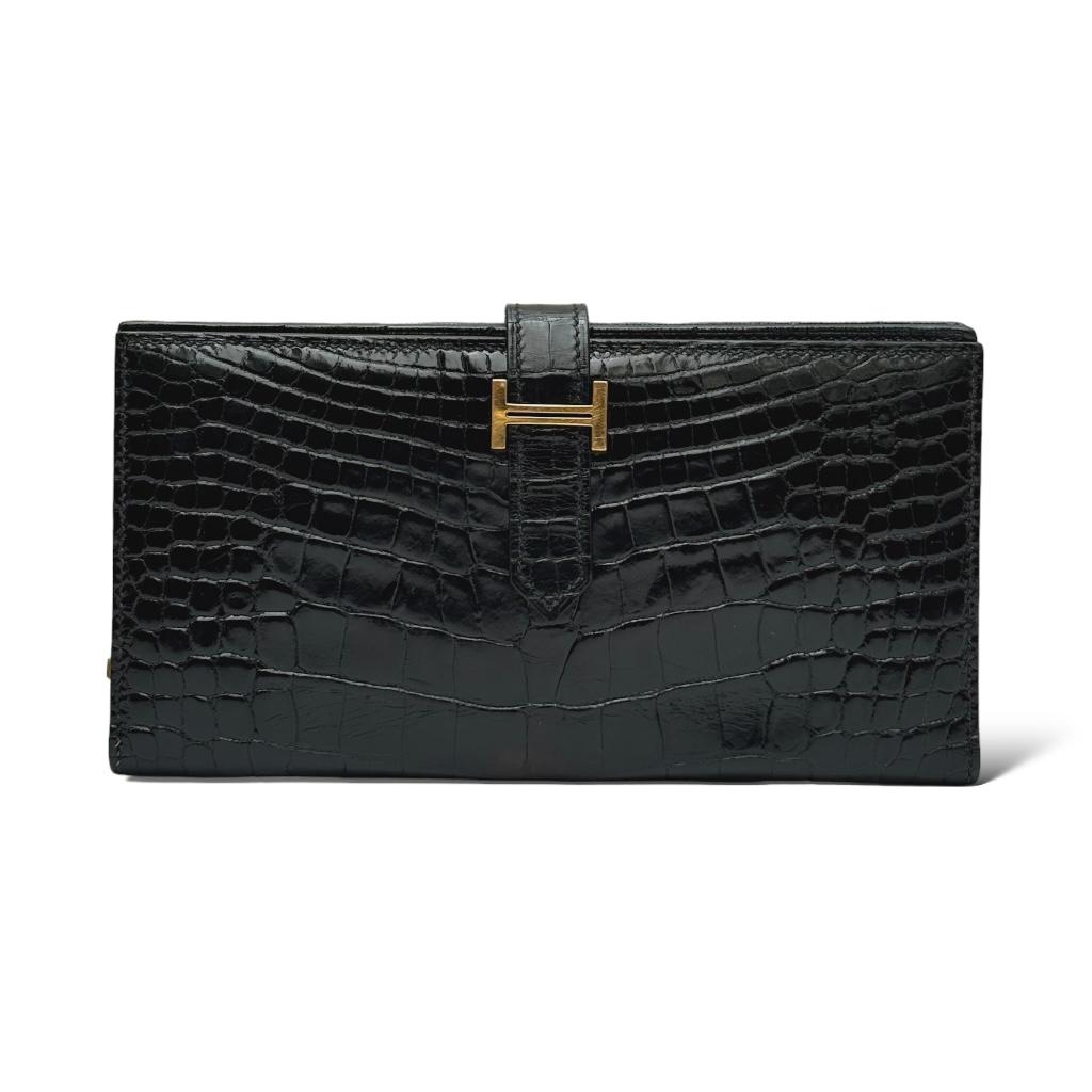 Hermes Bearn Black Shiny Croco Wallet GHW – The Luxury Flavor