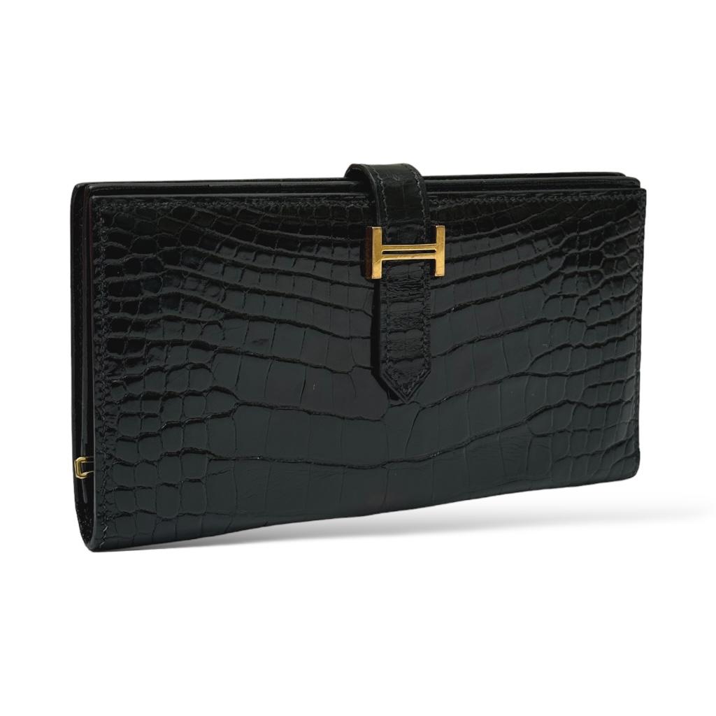 Hermes Bearn Black Shiny Croco Wallet GHW – The Luxury Flavor