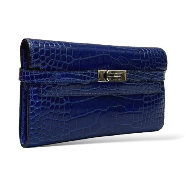 Hermes Kelly Bleu Saphir Shiny Croco PHW - Image 3