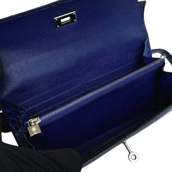 Hermes Kelly Bleu Saphir Shiny Croco PHW - Image 6