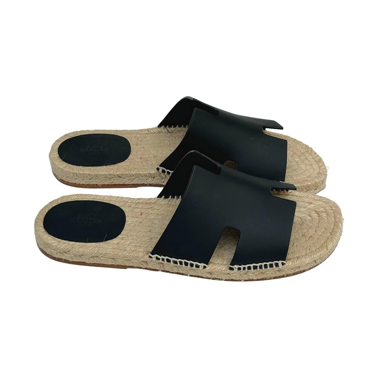 Hermes Leather Espadrilles Antigua Sandals Black Actual Hermès Black Leather Antigua Espadrille Sandals Size 39 EU main image 3