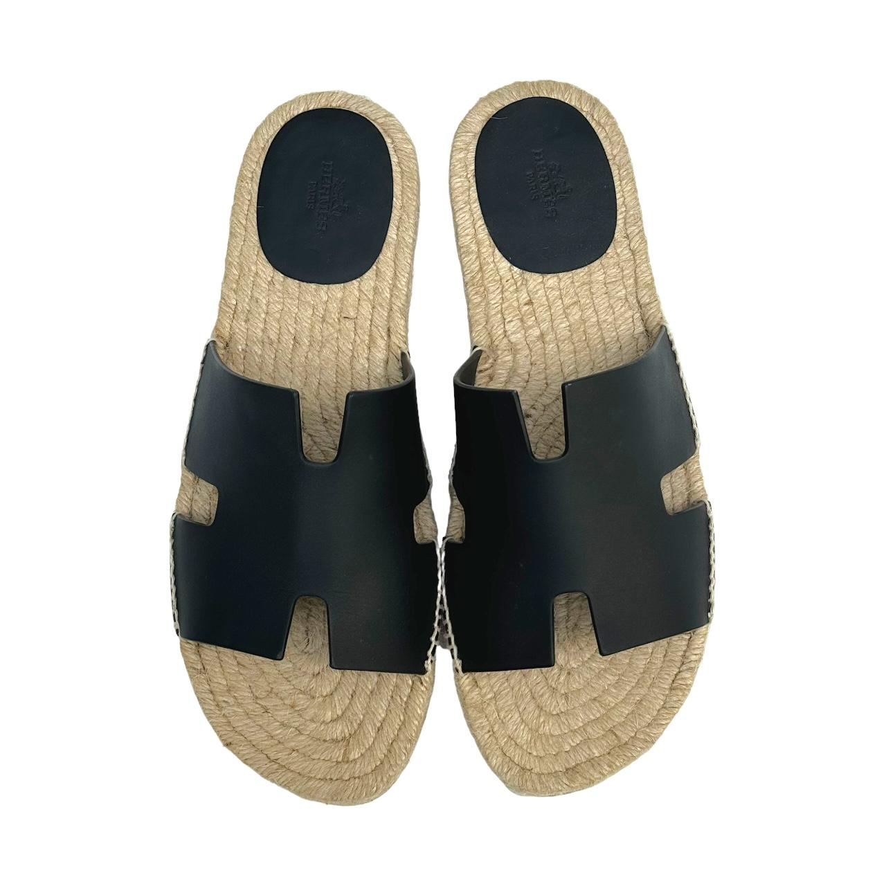 Hermes Leather Espadrilles Antigua Sandals Black Actual Hermès Black Leather Antigua Espadrille Sandals Size 39 EU main image 4