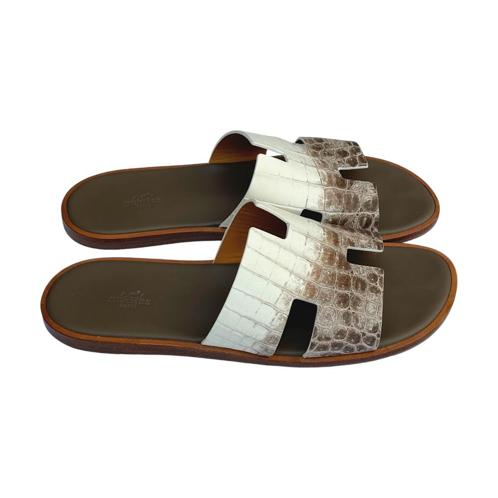 Hermes Men Himalaya Sandals - White and Brown Hermes Himalaya Crocodile Chypre Slingback Flat Sandals Size  main image 2