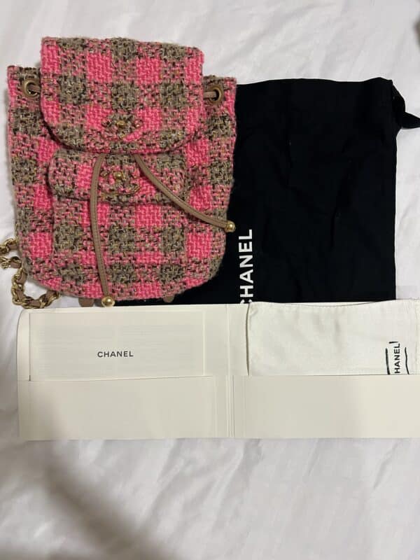 CHANEL Tweed Pink and Beige Duma Backpack - Image 7
