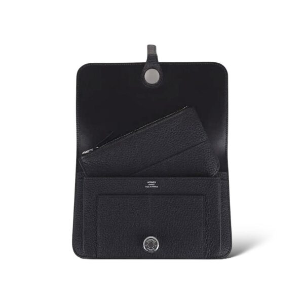 Hermes Dogon Duo Black Clemence Wallet PHW - Image 2