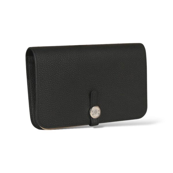 Hermes Dogon Duo Black Clemence Wallet PHW - Image 3