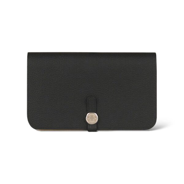 Hermes Dogon Duo Black Clemence Wallet PHW