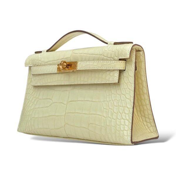 Hermes Kelly Pochette Vanille Matte Croco GHW - Image 5