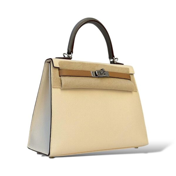 Hermes Kelly 25 Tricolor Nata/Chai/Gris Meyer Epsom PHW - Image 2