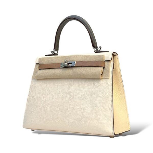 Hermes Kelly 25 Tricolor Nata/Chai/Gris Meyer Epsom PHW - Image 5