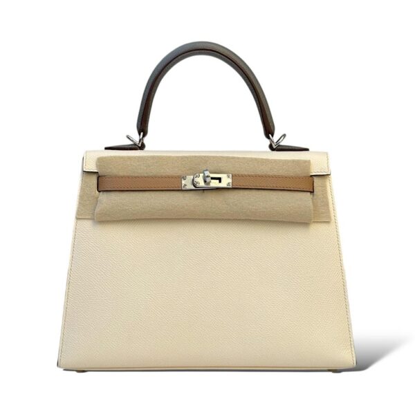 Hermes Kelly 25 Tricolor Nata/Chai/Gris Meyer Epsom PHW