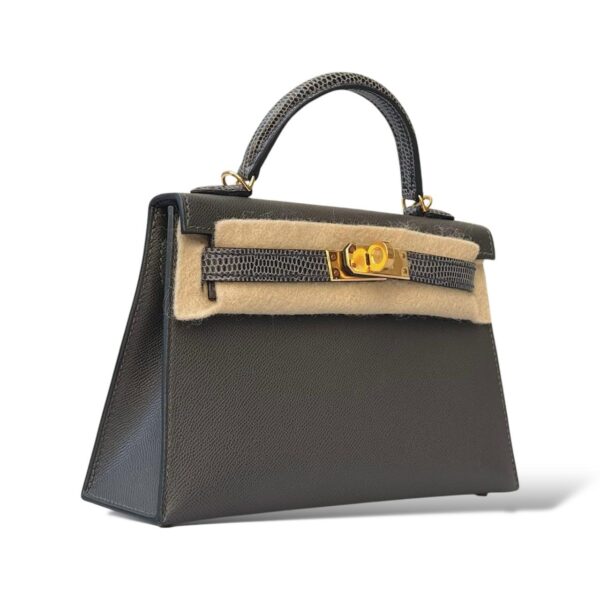 Hermes Kelly Mini Graphite/Ardoise Veau Touch Lizard GHW - Image 2