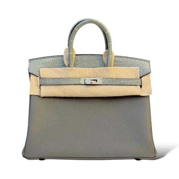 Hermes Birkin 25 Gris Ciment/Gris Meyer Touch Croco PHW