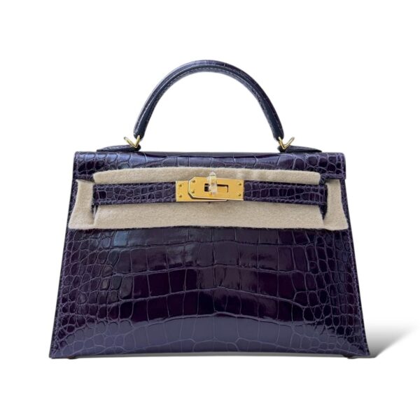 Hermes Kelly Mini Amethyst Shiny Croco GHW